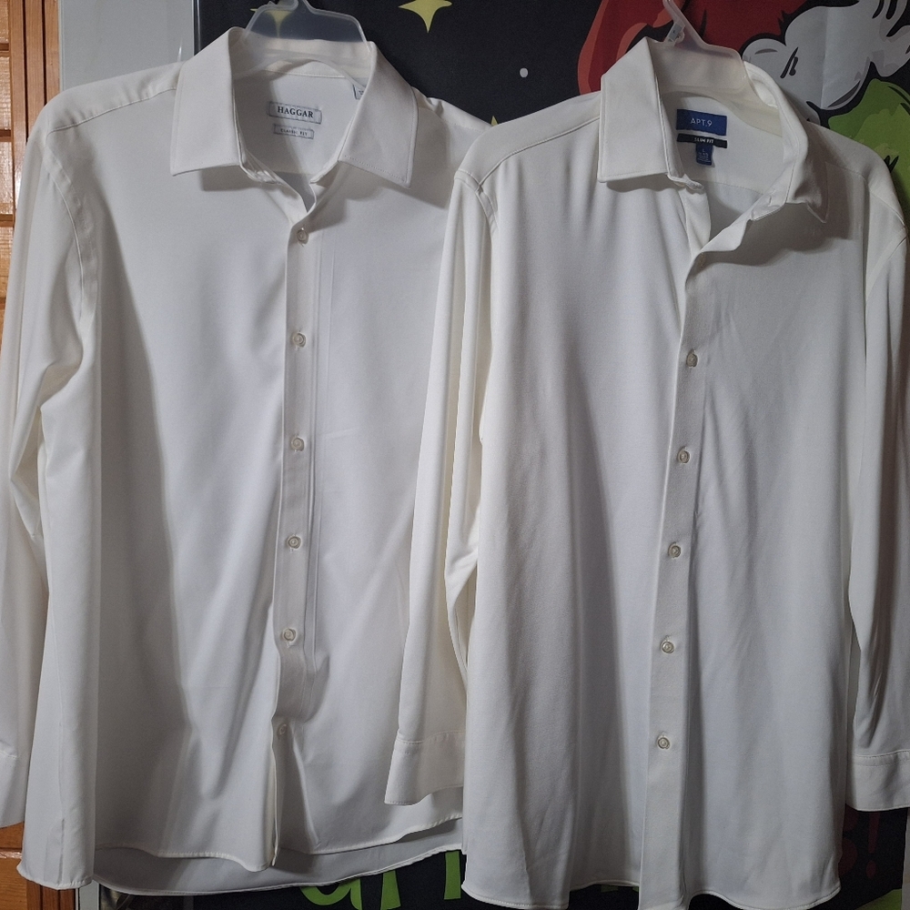 2 New Men's Classic White Dress Shirts Apt 9 And Haggar